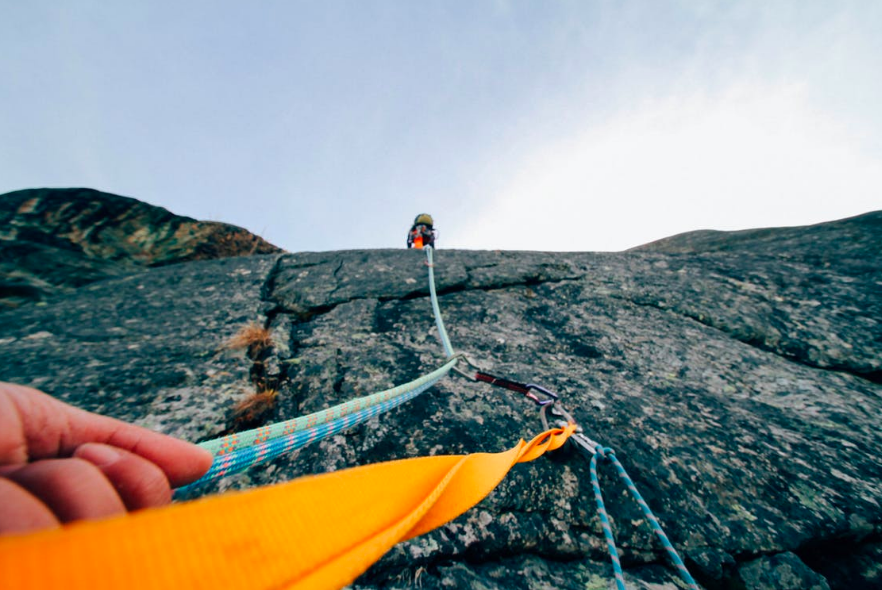 Point of view of rope climbing a mountain